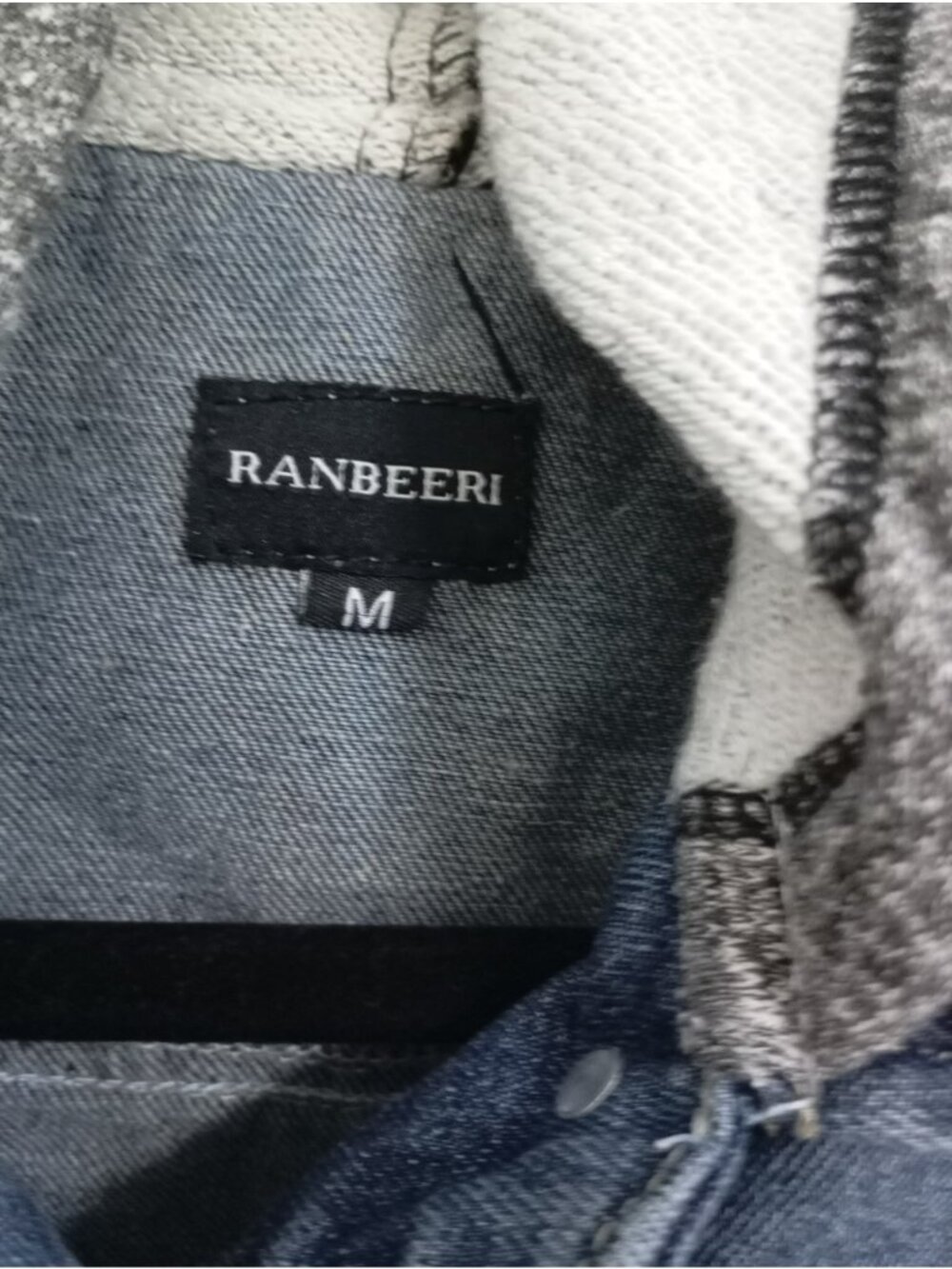 Denim Vest With Hooded Sweater Panel Medium Ranbeeri Cotton Blend Button-Up Blue - Picture 2 of 8